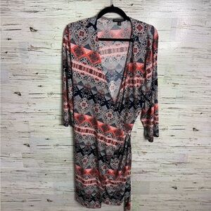 Banana  Republic Wrap Dress paisley pattern blue pink size xl long sleeve